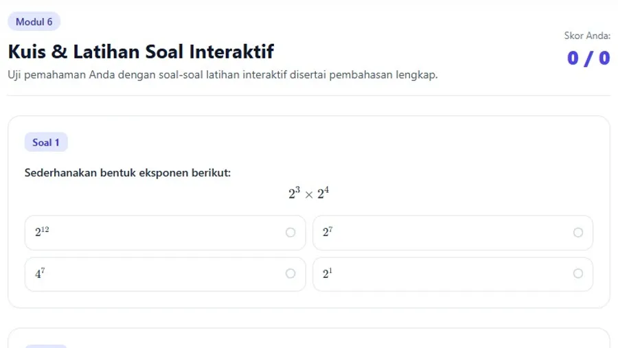 Latihan Soal dan Penyelesaian Eksponen Kelas 10